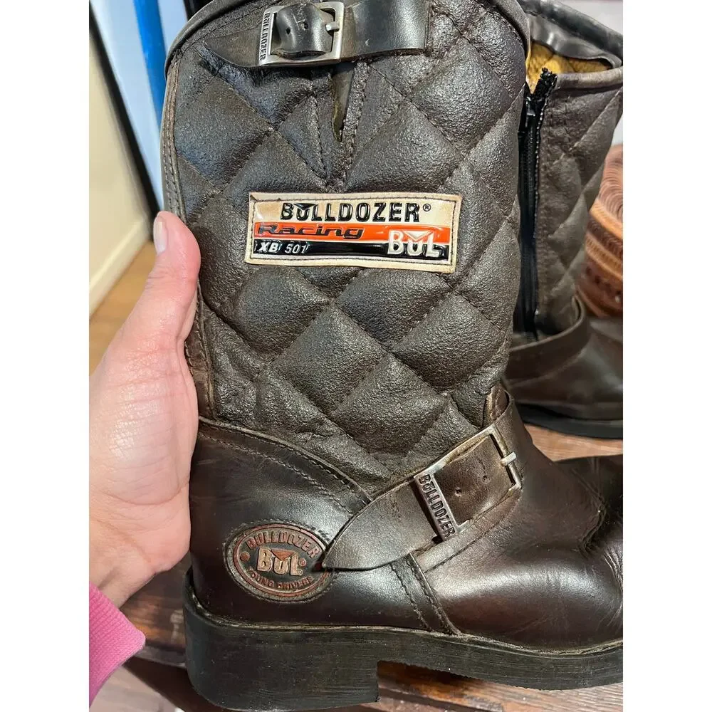 Vintage Buldozer Racing quilted leather biker boots Brown Size 38 7.5